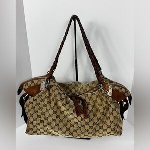Gucci | Bags | Gucci Shoulder Bag Suede Black Womens Gg Pattern